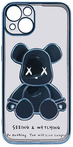 Чехол для iPhone 14 Plus прозрачный с 3D мишкой Голубой 250_100_533757