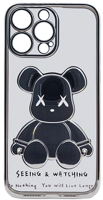 Чехол для iPhone 13 Pro Max прозрачный с 3D мишкой Серебристый 400_400_533438