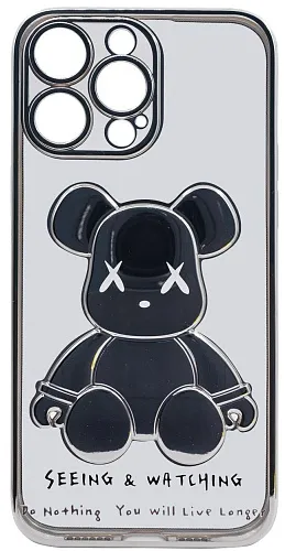 Чехол для iPhone 13 Pro Max прозрачный с 3D мишкой Серебристый 250_100_533438