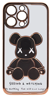 Чехол для iPhone 14 Pro прозрачный с 3D мишкой Золотой 400_400_534101