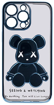 Чехол для iPhone 14 Pro прозрачный с 3D мишкой Голубой 400_400_534092