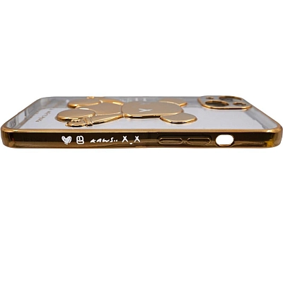Чехол для iPhone 13 mini прозрачный с 3D мишкой Золотой 400_400_533386