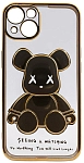 Чехол для iPhone 14 прозрачный с 3D мишкой Золотой 250_100_534236