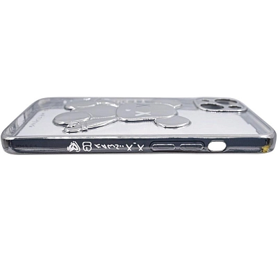 Чехол для iPhone 14 Plus прозрачный с 3D мишкой Серебристый 400_400_533770