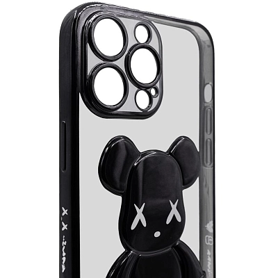 Чехол для iPhone 13 Pro прозрачный с 3D мишкой Черный 400_400_533507