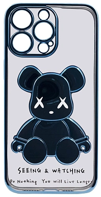 Чехол для iPhone 13 Pro прозрачный с 3D мишкой Голубой 400_400_533483