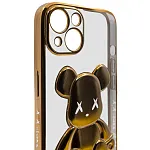 Чехол для iPhone 14 Plus прозрачный с 3D мишкой Золотой 250_100_135559