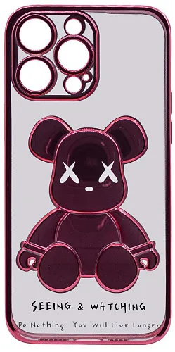 Чехол для iPhone 13 Pro Max прозрачный с 3D мишкой Розовый 250_100_533433