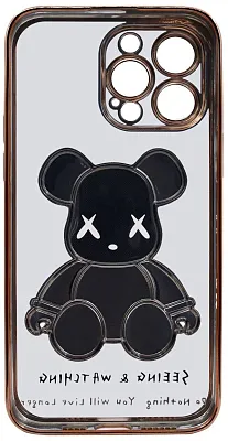 Чехол для iPhone 13 Pro прозрачный с 3D мишкой Золотой 400_400_135621