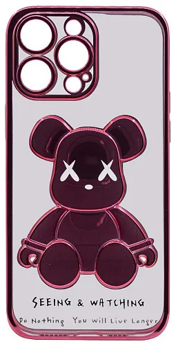 Чехол для iPhone 14 Pro прозрачный с 3D мишкой Розовый 250_100_534106