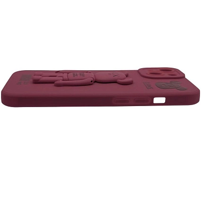 Силиконовый чехол для iPhone 14 Plus с 3D мишкой Бордовый 400_400_532364