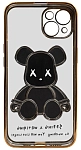 Чехол для iPhone 14 прозрачный с 3D мишкой Золотой 250_100_534237