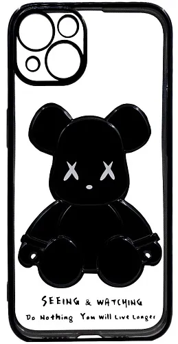Чехол для iPhone 14 прозрачный с 3D мишкой Черный 250_100_534260