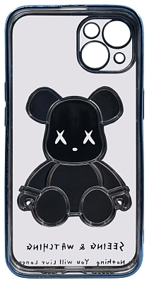 Чехол для iPhone 13 mini прозрачный с 3D мишкой Голубой 400_400_533380