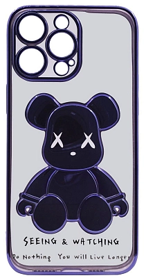 Чехол для iPhone 13 Pro прозрачный с 3D мишкой Синий 400_400_533503