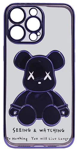 Чехол для iPhone 13 Pro прозрачный с 3D мишкой Синий 250_100_533503