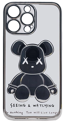 Чехол для iPhone 14 Pro прозрачный с 3D мишкой Серебристый 400_400_534107