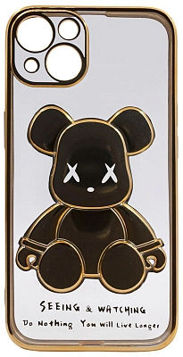 Чехол для iPhone 14 Plus прозрачный с 3D мишкой Золотой 400_400_533758