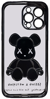 Чехол для iPhone 13 Pro прозрачный с 3D мишкой Черный 400_400_533505
