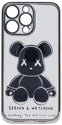 Чехол для iPhone 14 Pro прозрачный с 3D мишкой Серебристый 400_400_534111