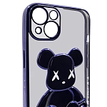 Чехол для iPhone 13 mini прозрачный с 3D мишкой Синий 250_100_533402
