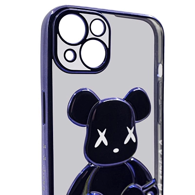 Чехол для iPhone 13 mini прозрачный с 3D мишкой Синий 400_400_533402