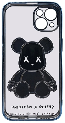 Чехол для iPhone 14 Plus прозрачный с 3D мишкой Голубой 400_400_533754