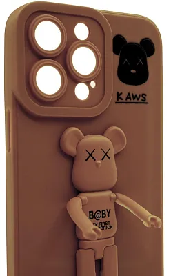 Силиконовый чехол для iPhone 14 Pro Max с 3D мишкой Коричневый 400_400_532440