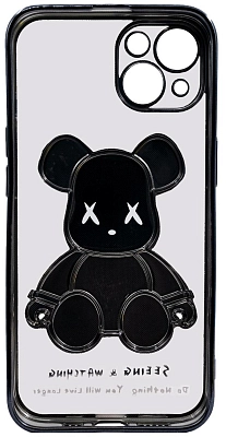 Чехол для iPhone 13 mini прозрачный с 3D мишкой Черный 400_400_533405