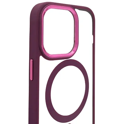 Чехол прозрачный с цветным бортиком MagSafe iPhone 14 Pro Max Бордовый 400_400_534976