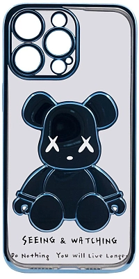 Чехол для iPhone 14 Pro Max прозрачный с 3D мишкой Голубой 400_400_533960