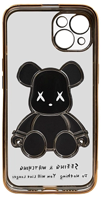 Чехол для iPhone 14 Plus прозрачный с 3D мишкой Золотой 400_400_533759