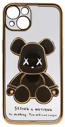 Чехол для iPhone 14 прозрачный с 3D мишкой Золотой 250_100_534240