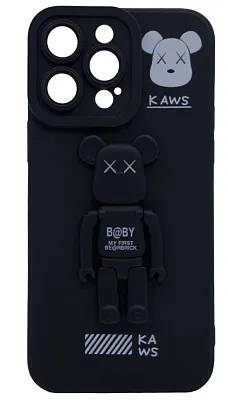 Силиконовый чехол для iPhone 14 Pro Max с 3D мишкой Черный 400_400_532447