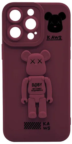 Силиконовый чехол для iPhone 13 Pro с 3D мишкой Бордовый 250_100_532320