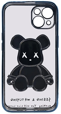 Чехол для iPhone 14 прозрачный с 3D мишкой Голубой 400_400_534232