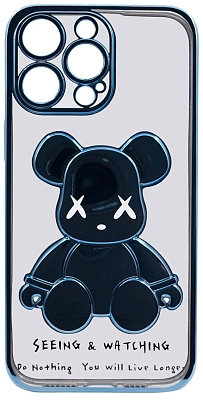 Чехол для iPhone 13 Pro Max прозрачный с 3D мишкой Голубой 400_400_533419