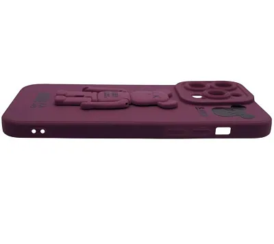 Силиконовый чехол для iPhone 13 Pro с 3D мишкой Бордовый 400_400_137718