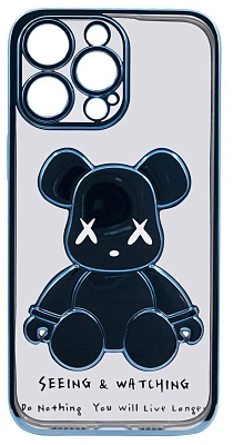 Чехол для iPhone 14 Pro Max прозрачный с 3D мишкой Голубой 400_400_533964