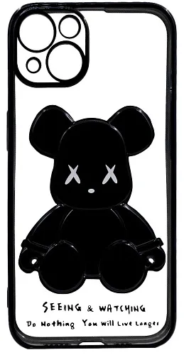 Чехол для iPhone 13 mini прозрачный с 3D мишкой Черный 250_100_533408