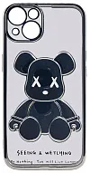 Чехол для iPhone 13 mini прозрачный с 3D мишкой Серебристый 500_191_533398