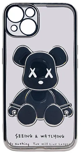 Чехол для iPhone 13 mini прозрачный с 3D мишкой Серебристый 250_100_533398