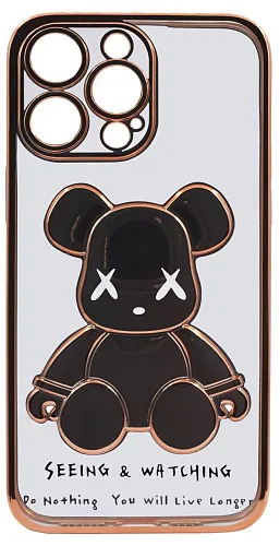 Чехол для iPhone 14 Pro Max прозрачный с 3D мишкой Золотой 250_100_533969
