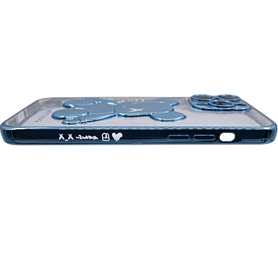 Чехол для iPhone 14 Pro Max прозрачный с 3D мишкой Голубой 400_400_533962