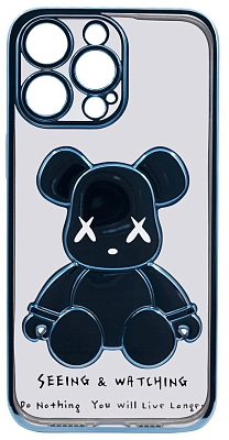 Чехол для iPhone 14 Pro прозрачный с 3D мишкой Голубой 400_400_534096