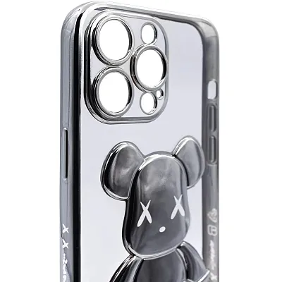 Чехол для iPhone 13 Pro прозрачный с 3D мишкой Серебристый 400_400_135618