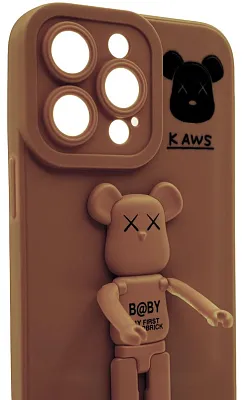 Силиконовый чехол для iPhone 13 Pro Max с 3D мишкой Коричневый 400_400_137704