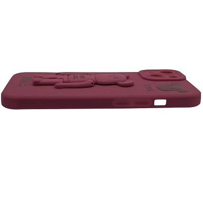 Силиконовый чехол для iPhone 14 с 3D мишкой Бордовый 400_400_532629