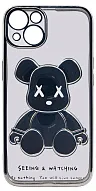 Чехол для iPhone 13 прозрачный с 3D мишкой Серебристый 500_191_533558