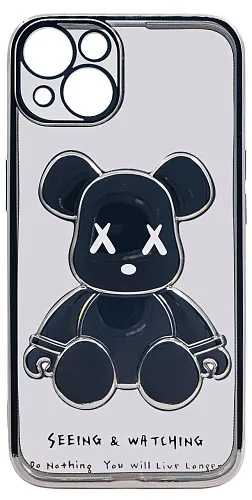Чехол для iPhone 13 прозрачный с 3D мишкой Серебристый 250_100_533558